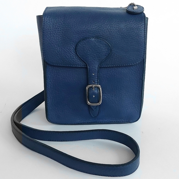 🦫🇨🇦Roots Vintage Rectangular Royal Blue Raw Leather Crossbody - Picture 2 of 12